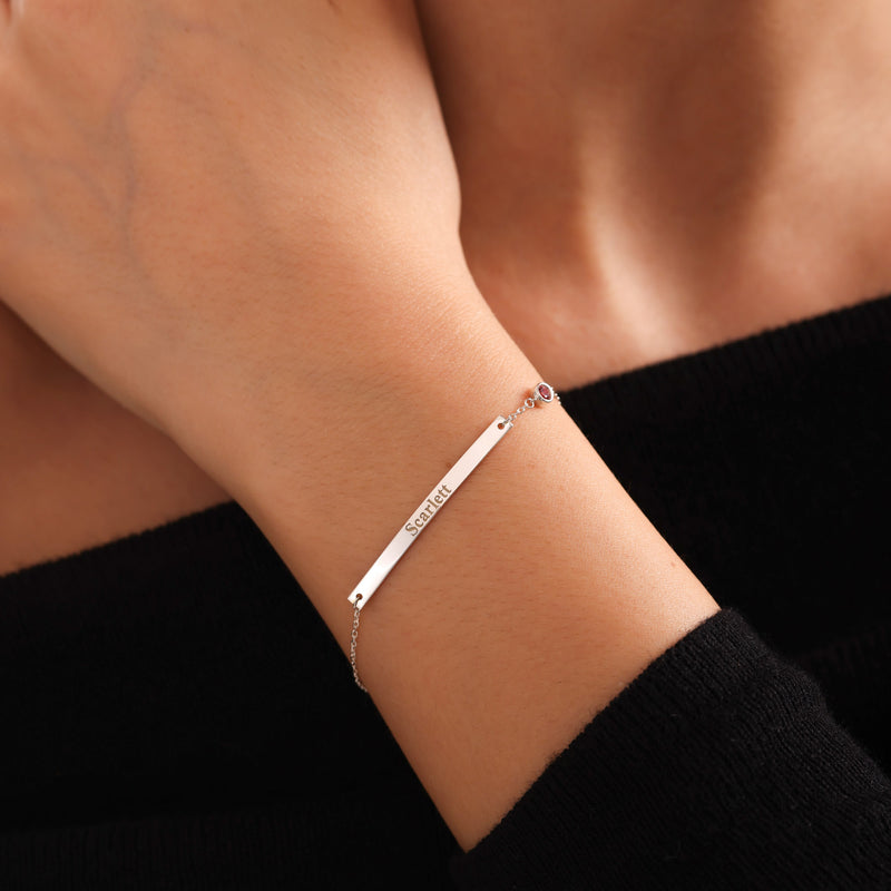 Bar Name Bracelet With Birthstone