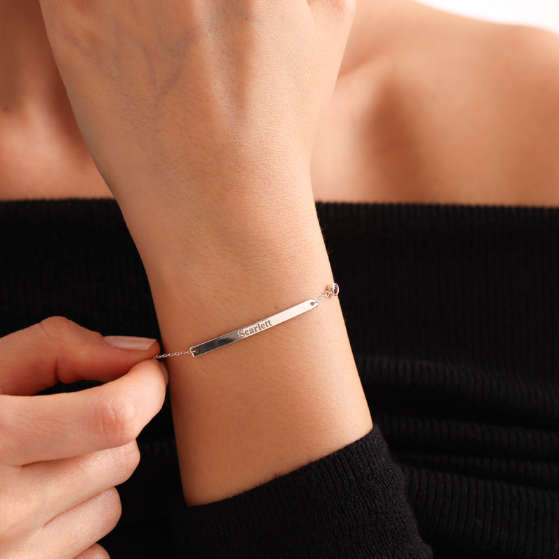 Bar Name Bracelet With Birthstone