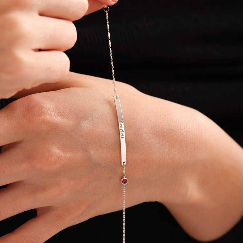 Bar Name Bracelet With Birthstone