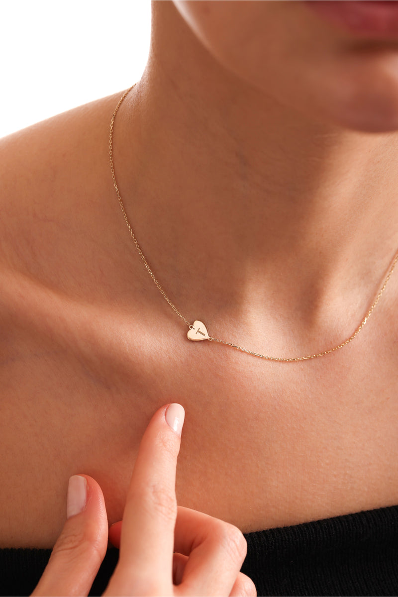 Sideways Heart Initial Necklace