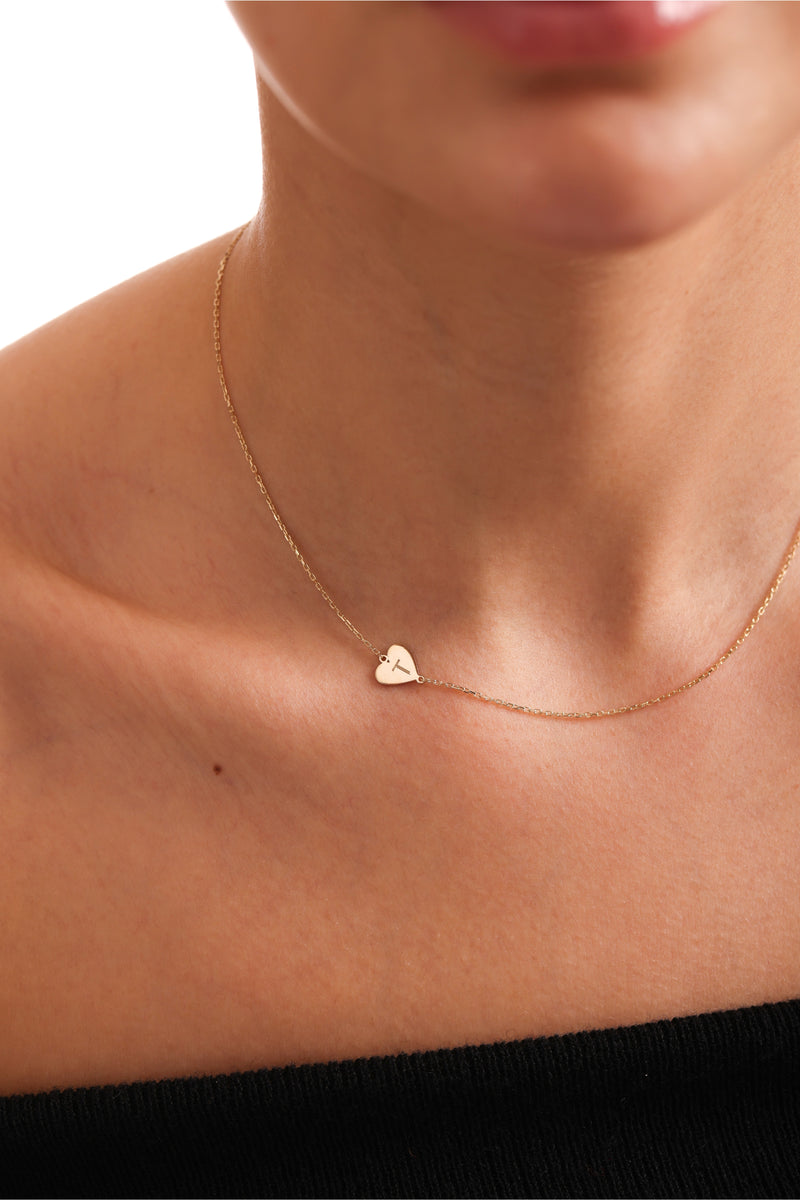 Sideways Heart Initial Necklace