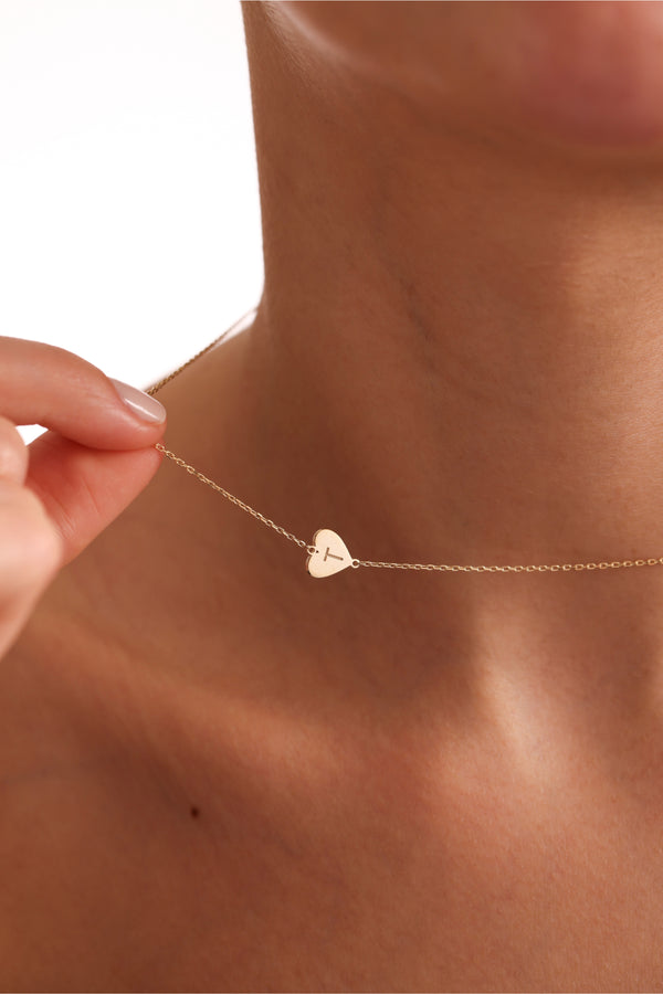 Sideways Heart Initial Necklace
