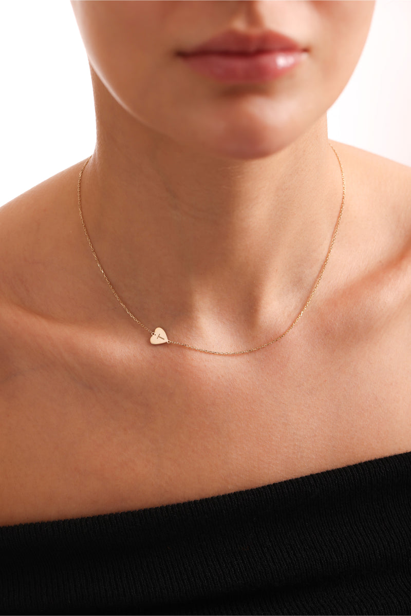 Sideways Heart Initial Necklace