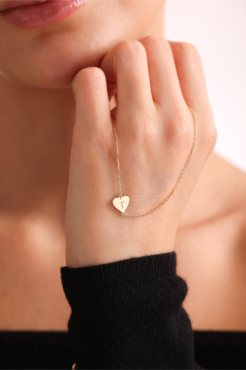 Sideways Heart Initial Necklace