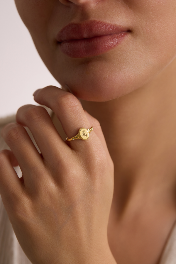 Signet Birthflower Ring