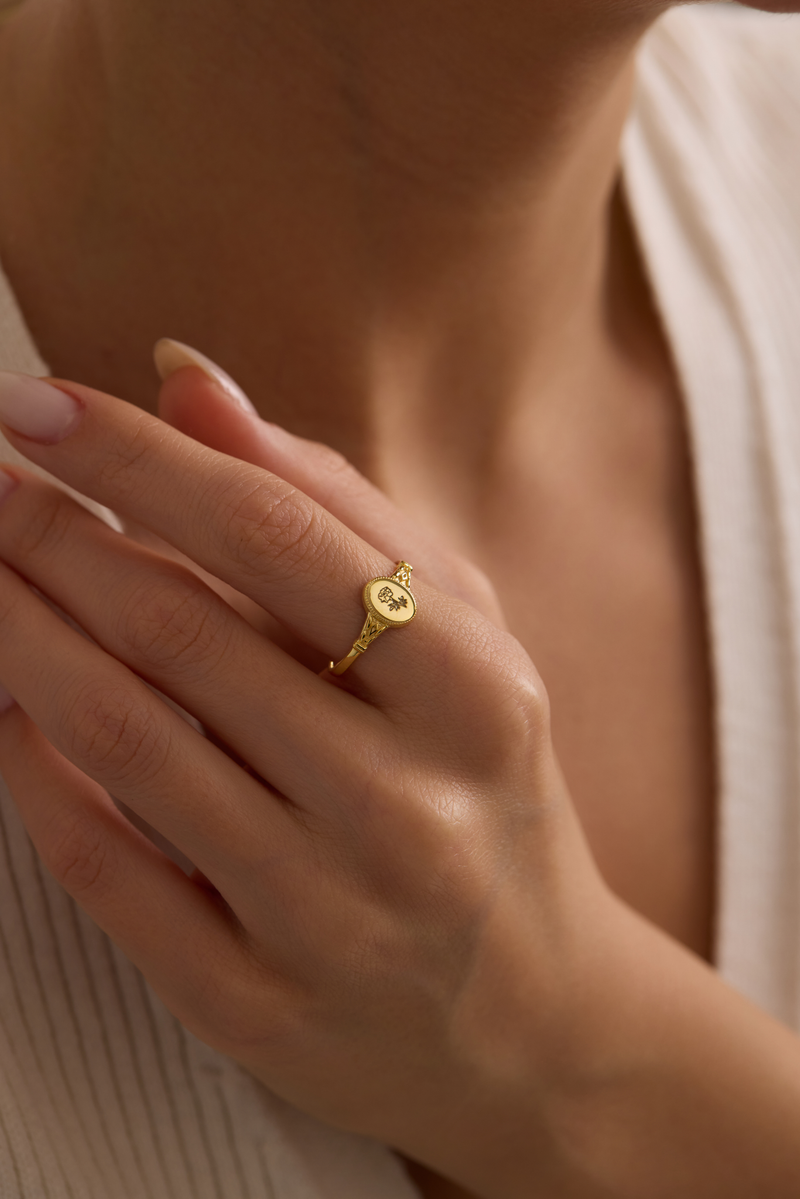 Signet Birthflower Ring
